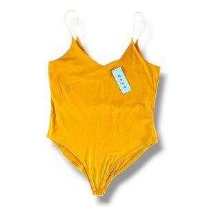 Gaze bodysuit Golden yellow/orange spaghetti strap vneck snap bottom NWT Large